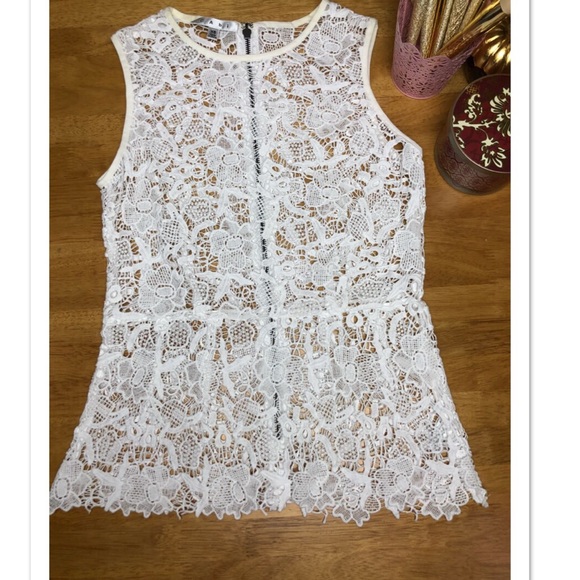 CAbi Tops - 🚨FINAL OFFER🚨 CABi Lace Peplum Tank, White  XS